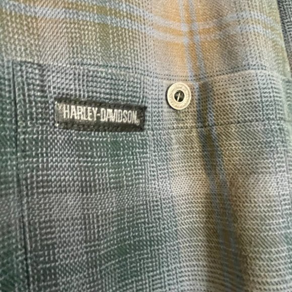 Harley-Davidson Blue Brown Plaid Button Down Shirt Size L - Picture 5 of 9